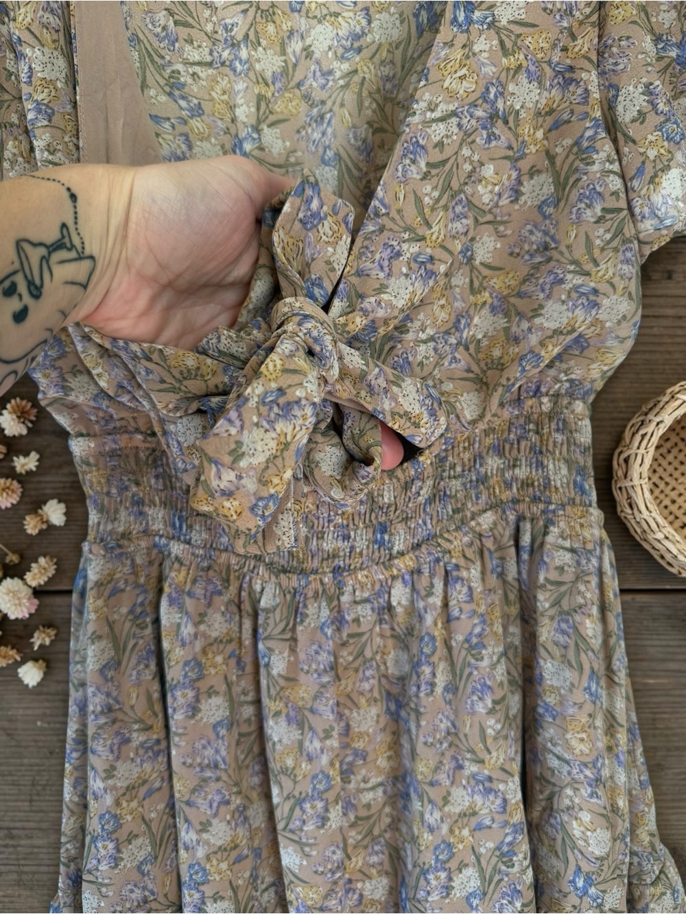 Blush BJ Floral Tie-Front Smocked Mini Dress | Size Small | like new! - Picture 7 of 7
